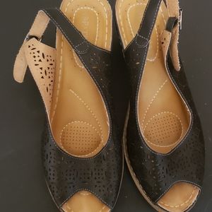 Patrizia Black Leather Heels with cutout design